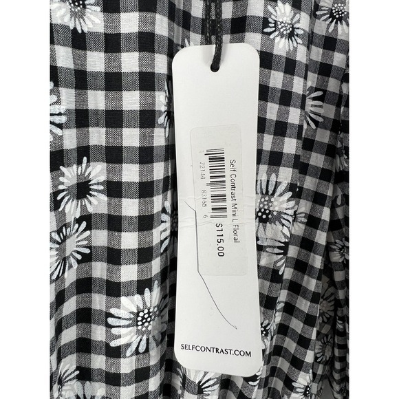 Self Contrast Black And White Floral‎ Checkered Mini Dress Women's Size L NWT - Picture 5 of 9